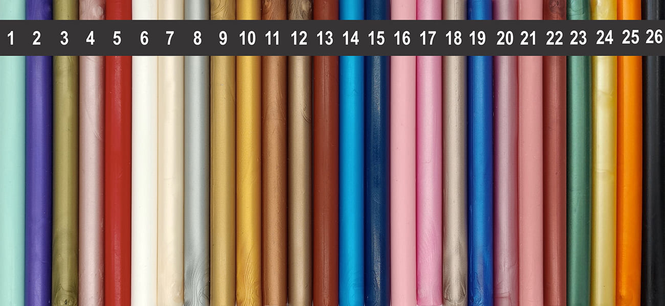 διαθέσιμα χρώματα ράβδων για σφραγίδες βουλοκέρι μονόγραμμα